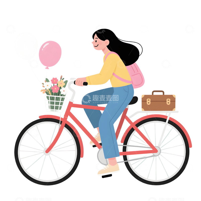 高清大图下载【趣麦麦图】女孩骑行插画素材61