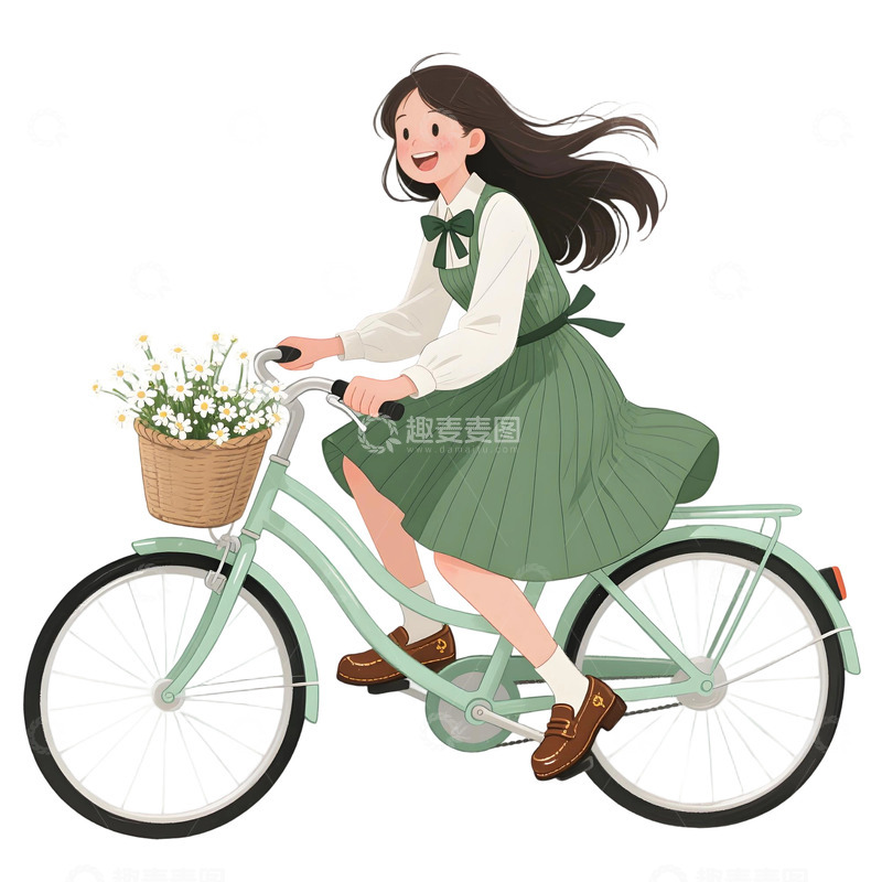 高清大图下载【趣麦麦图】女孩骑行插画素材33