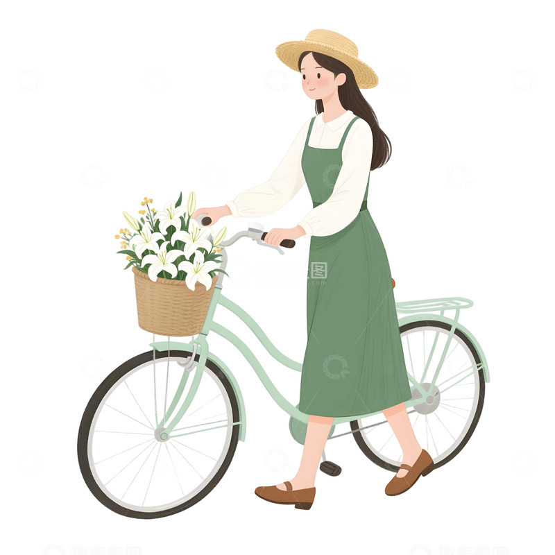 高清大图下载【趣麦麦图】女孩骑行插画素材13