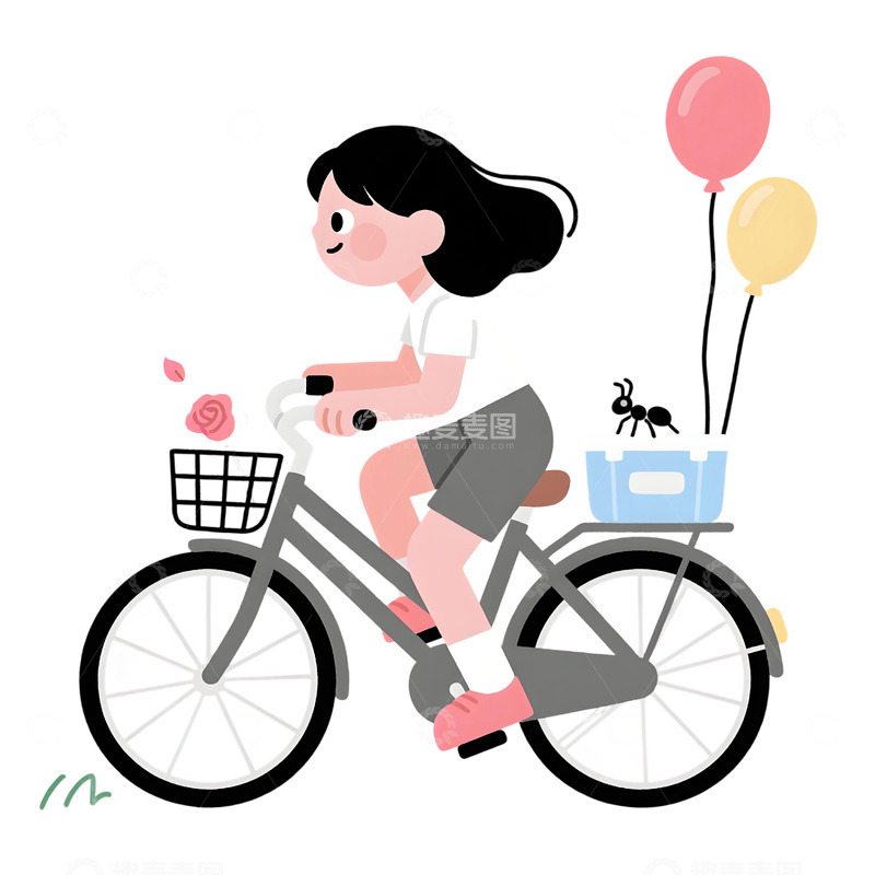 高清大图下载【趣麦麦图】女孩骑行插画素材6