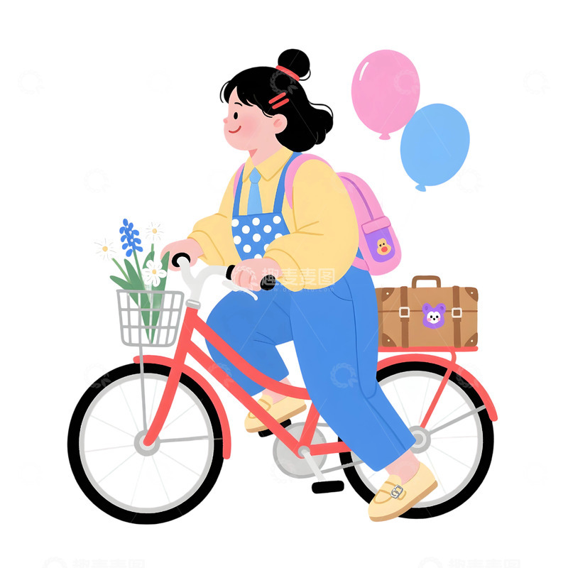 高清大图下载【趣麦麦图】女孩骑行插画素材72
