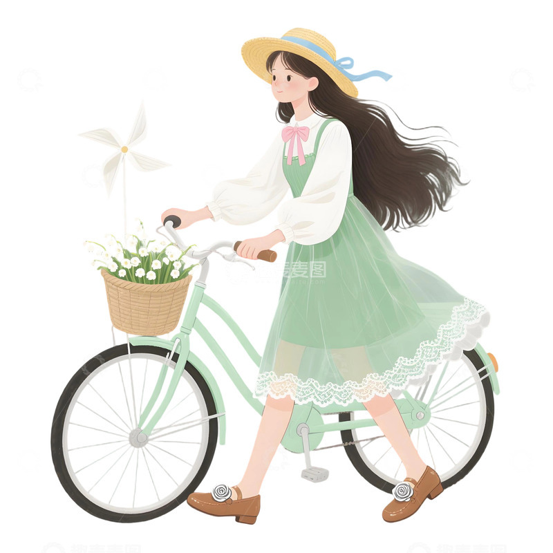 高清大图下载【趣麦麦图】女孩骑行插画素材24