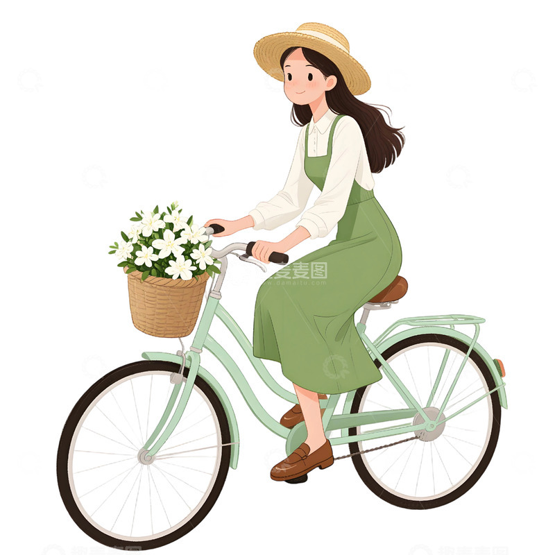 高清大图下载【趣麦麦图】女孩骑行插画素材15