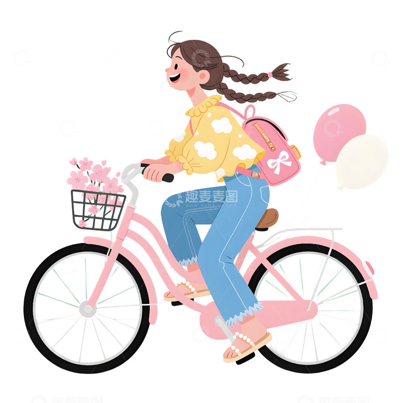 高清大图下载【趣麦麦图】女孩骑行插画素材8
