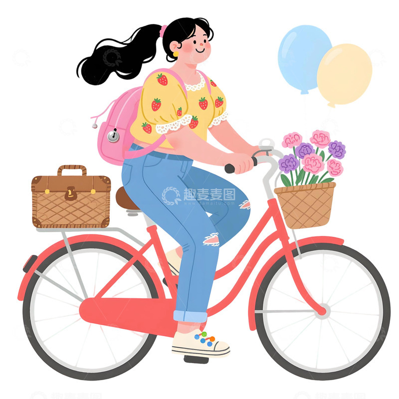 高清大图下载【趣麦麦图】女孩骑行插画素材12