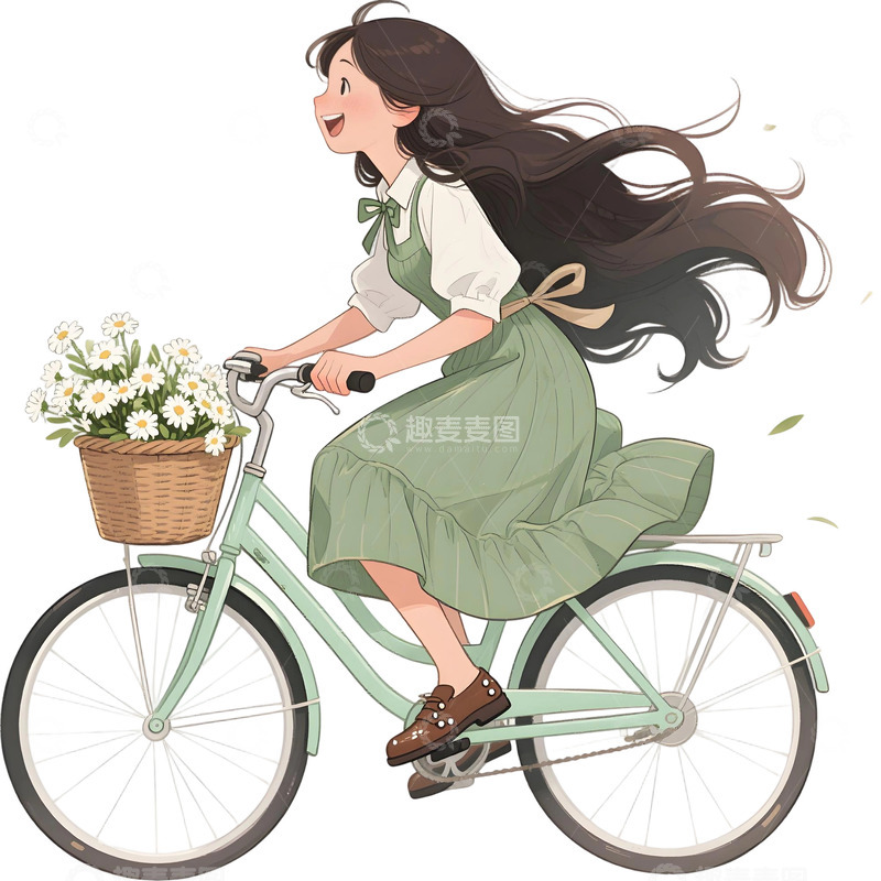 高清大图下载【趣麦麦图】女孩骑行插画素材43
