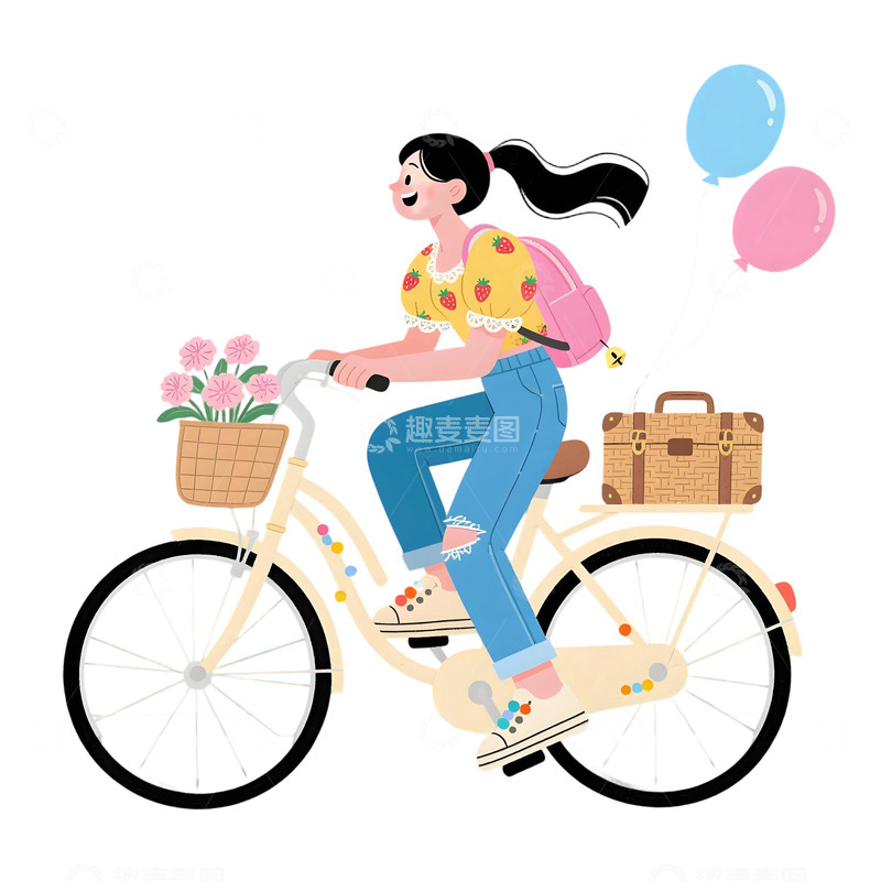 高清大图下载【趣麦麦图】女孩骑行插画素材22