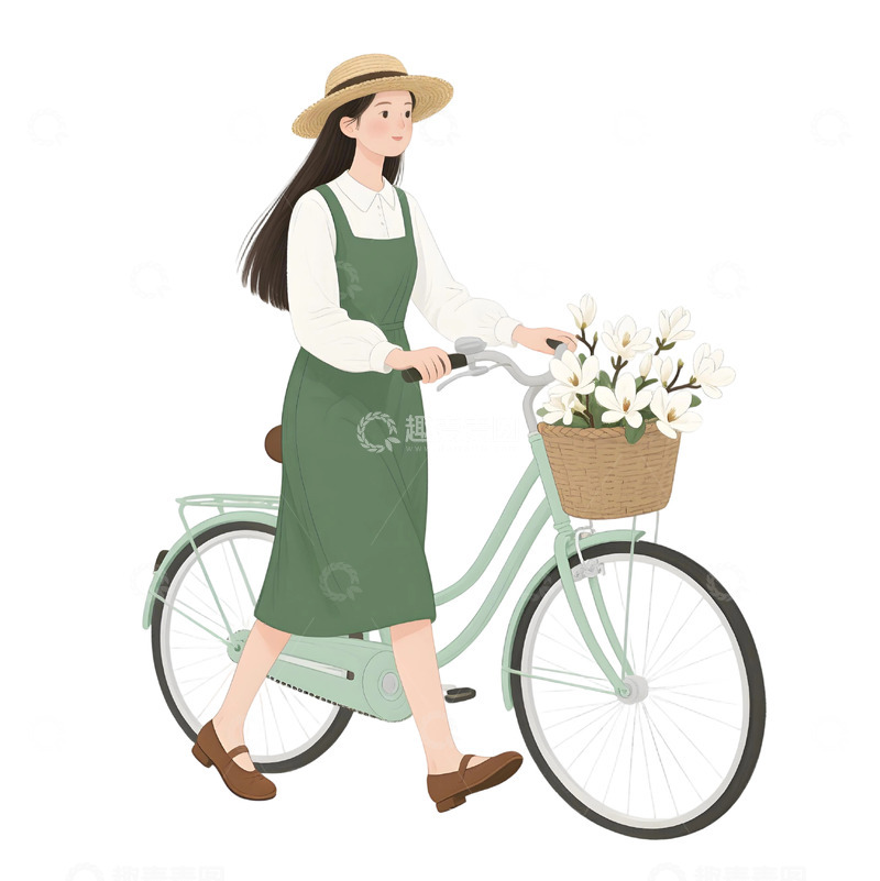 高清大图下载【趣麦麦图】女孩骑行插画素材93