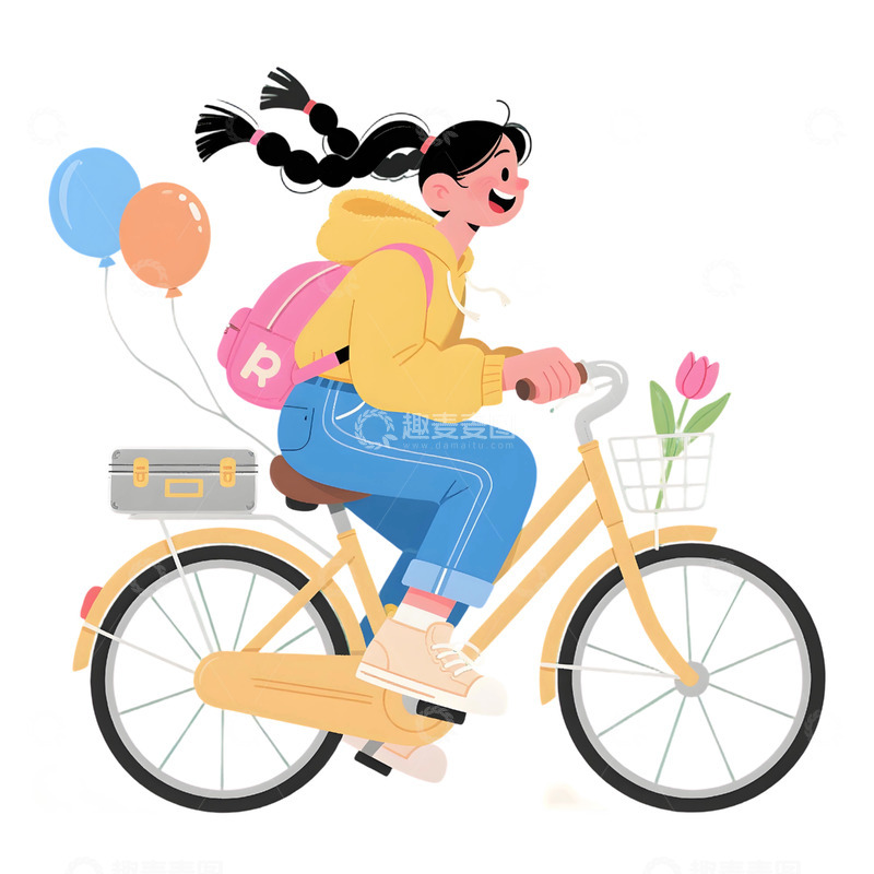 高清大图下载【趣麦麦图】女孩骑行插画素材5