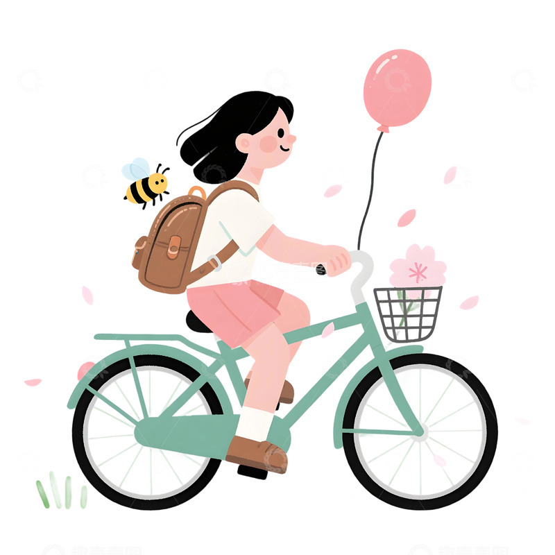 高清大图下载【趣麦麦图】女孩骑行插画素材52