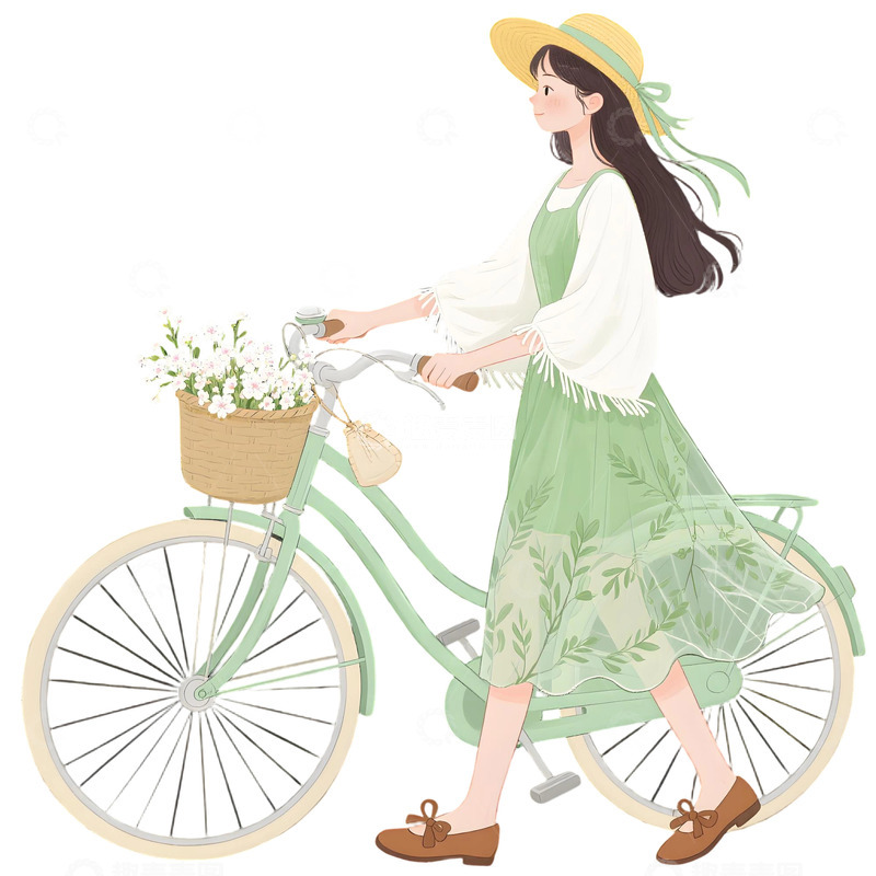 高清大图下载【趣麦麦图】女孩骑行插画素材151