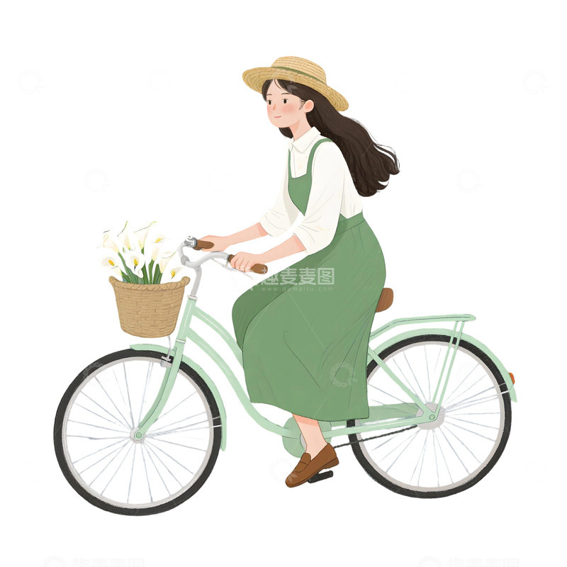 高清大图下载【趣麦麦图】女孩骑行插画素材55