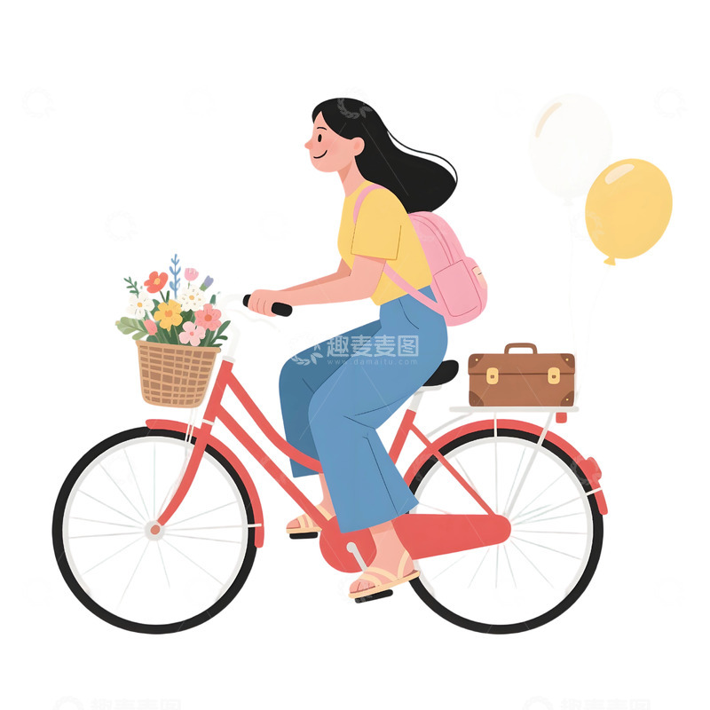 高清大图下载【趣麦麦图】女孩骑行插画素材41