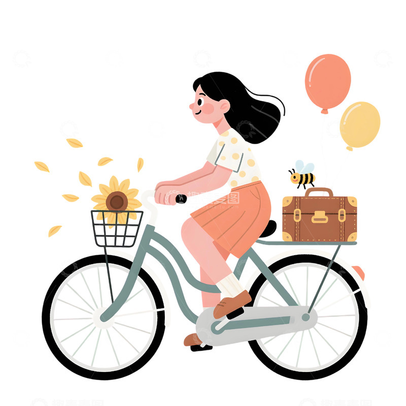 高清大图下载【趣麦麦图】女孩骑行插画素材62
