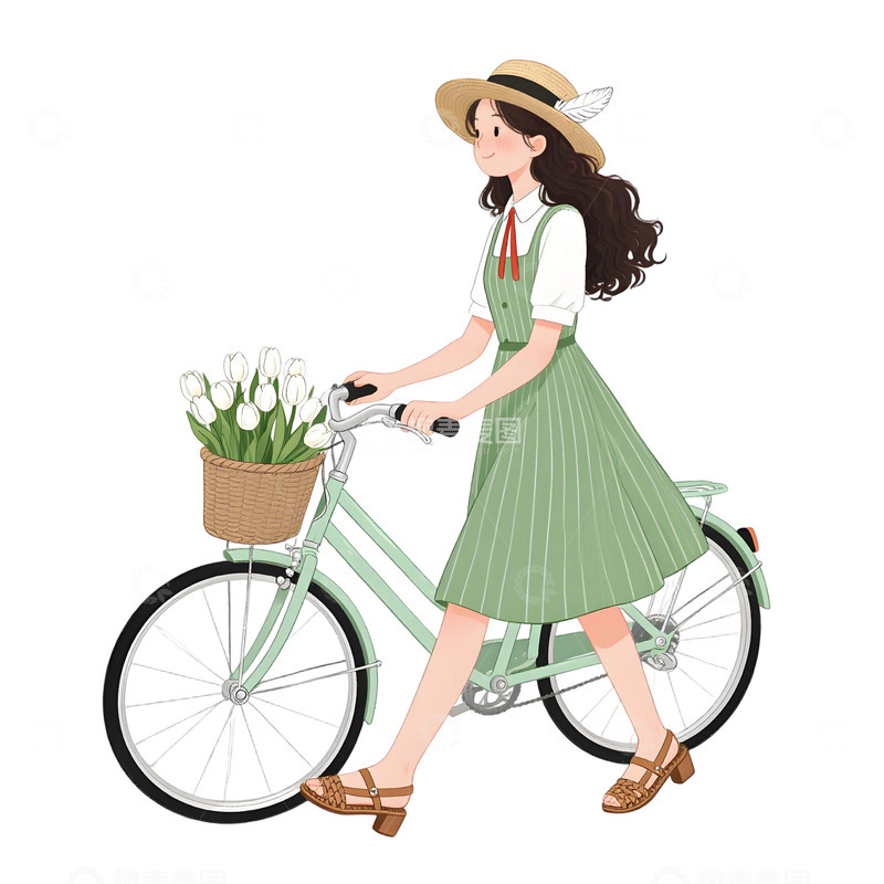 高清大图下载【趣麦麦图】女孩骑行插画素材44