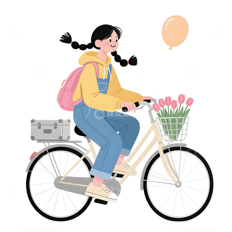 高清大图下载【趣麦麦图】女孩骑行插画素材81