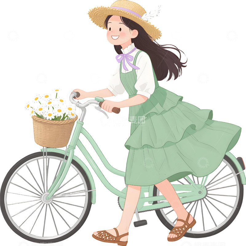 高清大图下载【趣麦麦图】女孩骑行插画素材45