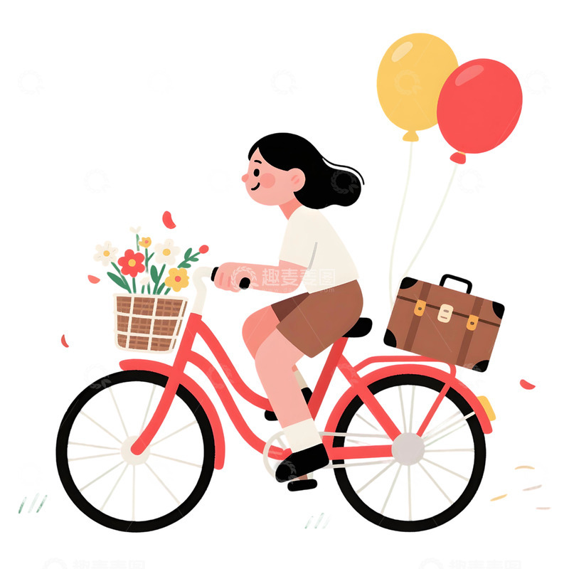 高清大图下载【趣麦麦图】女孩骑行插画素材91