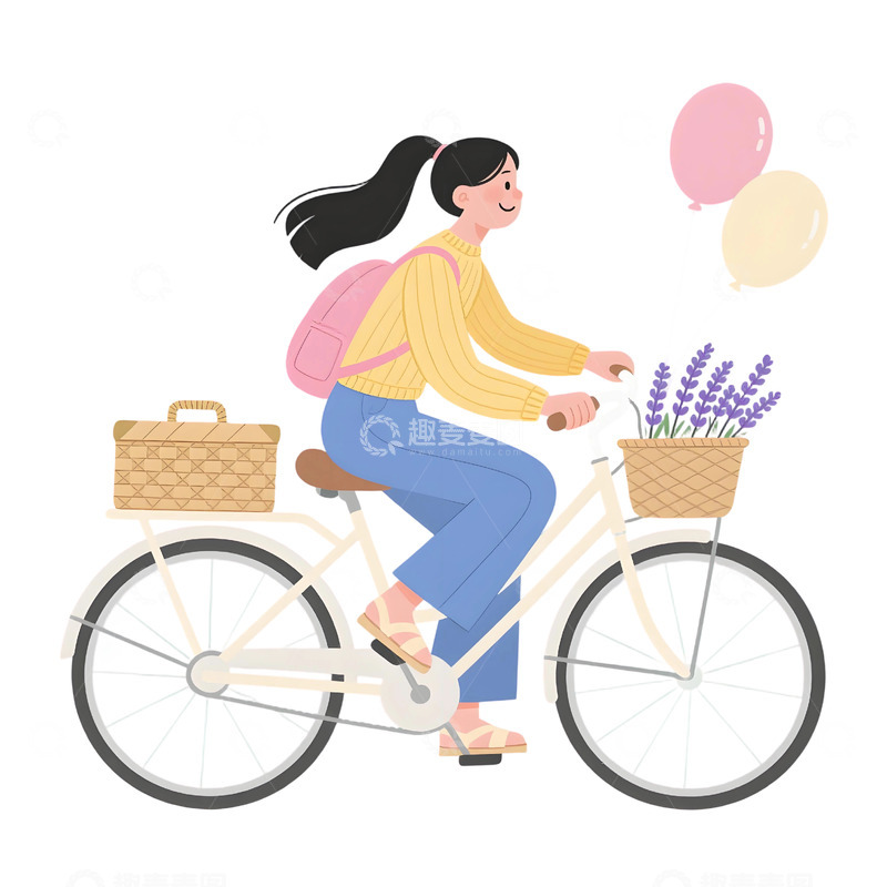 高清大图下载【趣麦麦图】女孩骑行插画素材31