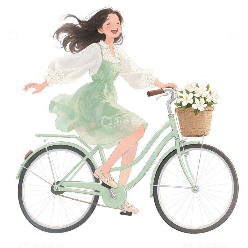 高清大图下载【趣麦麦图】女孩骑行插画素材75
