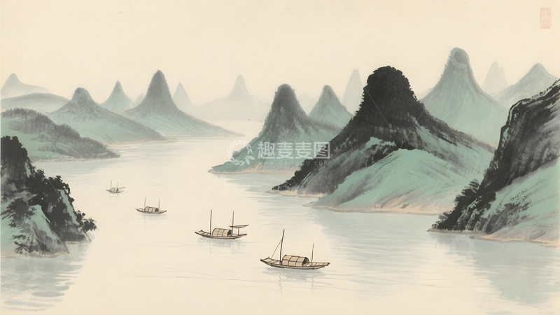 高清大图下载【趣麦麦图】中式古风青山绿水风景背景