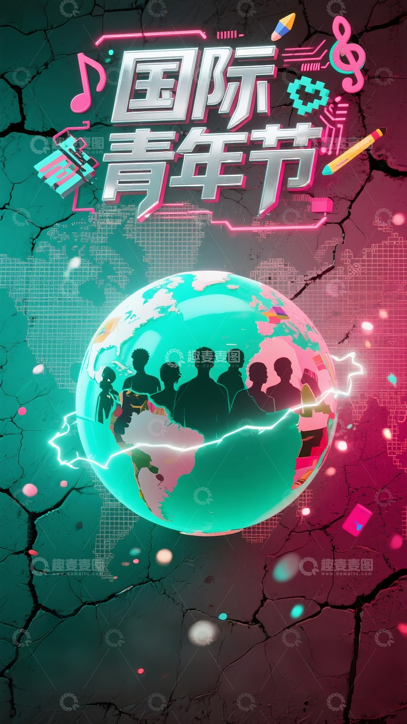 不同姿态的青年剪影国际青年节海报素材