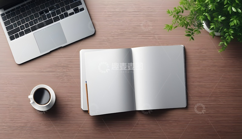 高清大图下载【趣麦麦图】简约办公桌面绿植咖啡营造舒适氛围