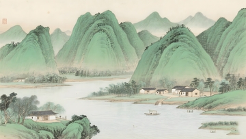 中式山水城镇风景插画