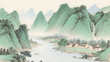 中式山水村镇风景