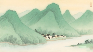 中式山水风景插画
