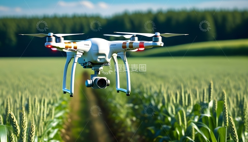 高清大图下载【趣麦麦图】无人机绿色田野上空飞行拍摄