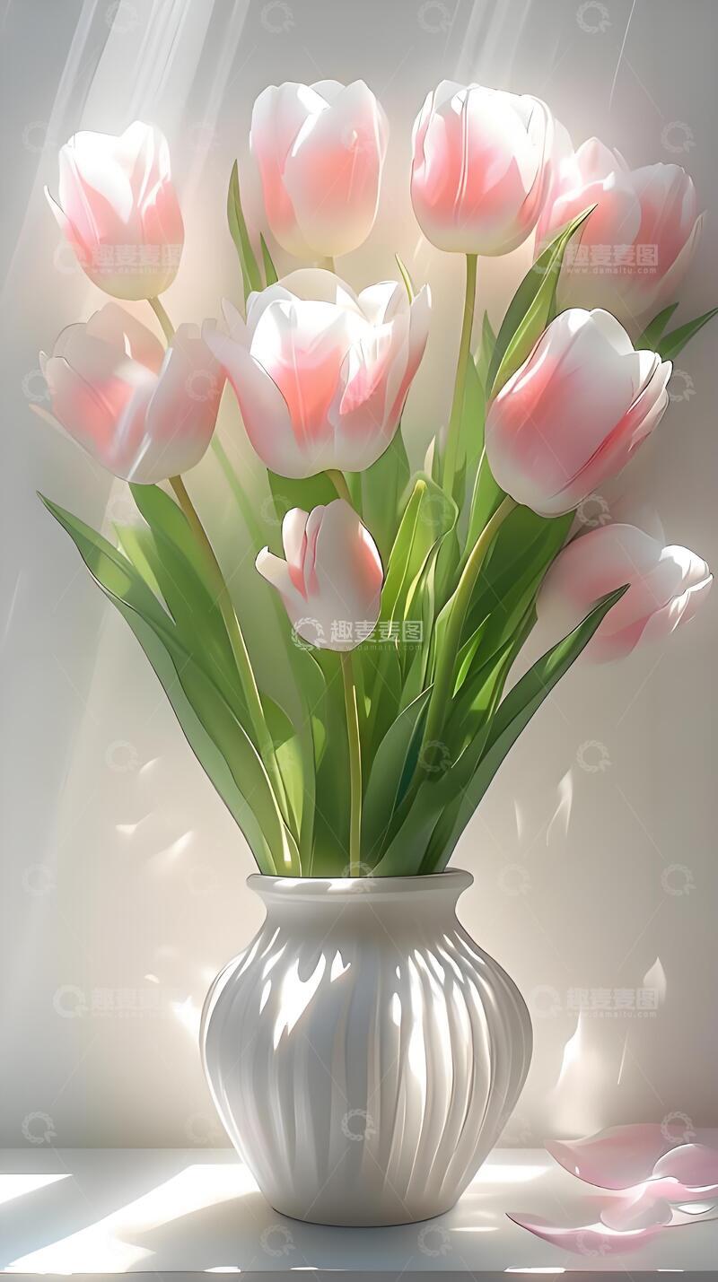 高清大图下载【趣麦麦图】夏天治愈系粉白风郁金香背景图