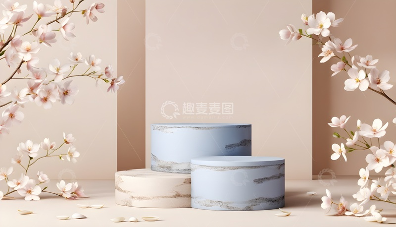 高清大图下载【趣麦麦图】浅色背景樱花几何展示台