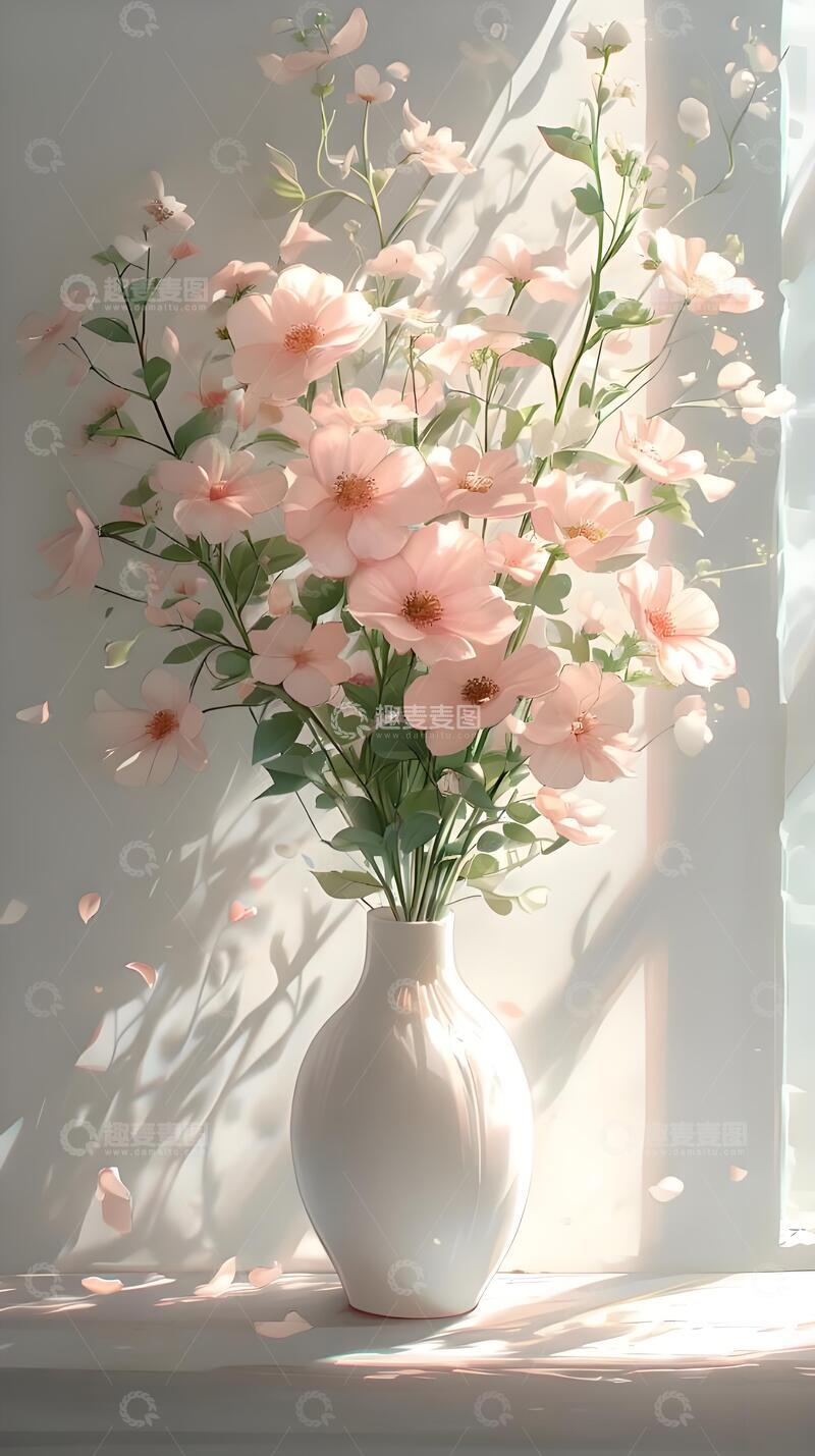 高清大图下载【趣麦麦图】夏天手绘风粉色花朵插花