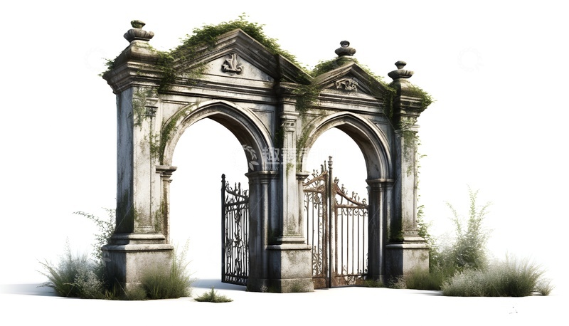 高清大图下载【趣麦麦图】古老双拱门配铁艺门显岁月痕