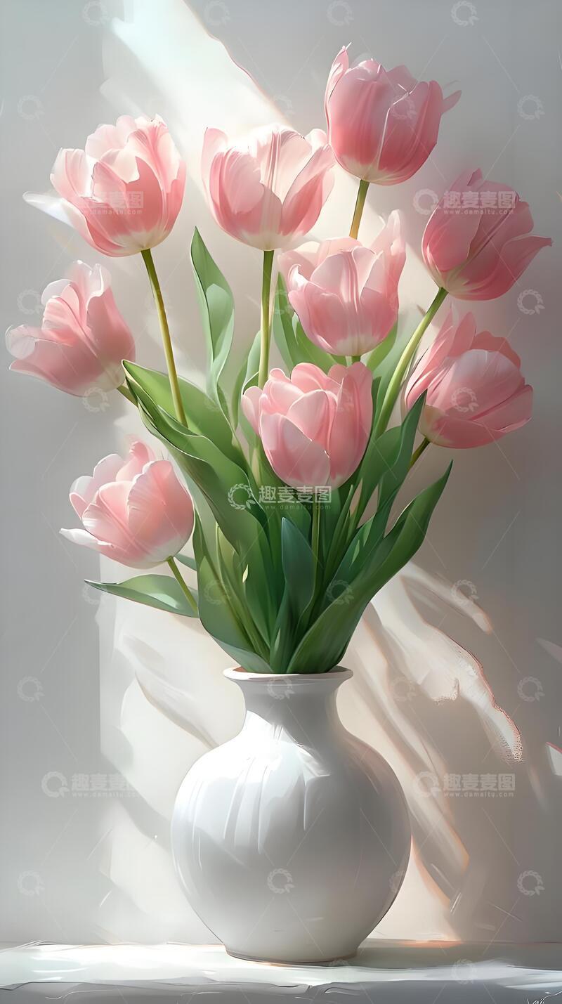 高清大图下载【趣麦麦图】夏天治愈系粉白风郁金香