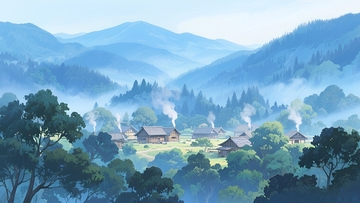 山乡晨雾炊烟图壁纸