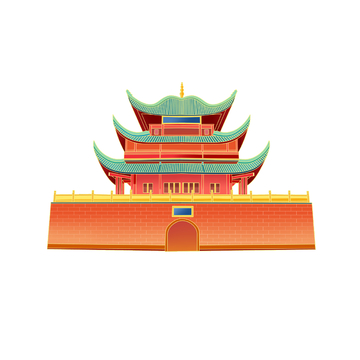 城楼城门楼阁城墙建筑线稿地标景点