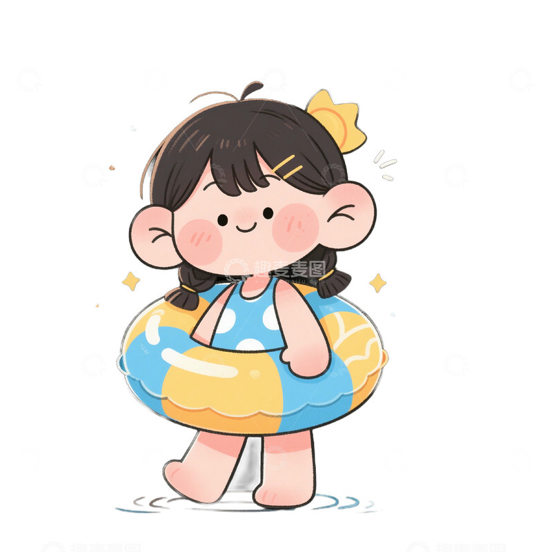 高清大图下载【趣麦麦图】可爱女孩和游泳圈免抠元素123456