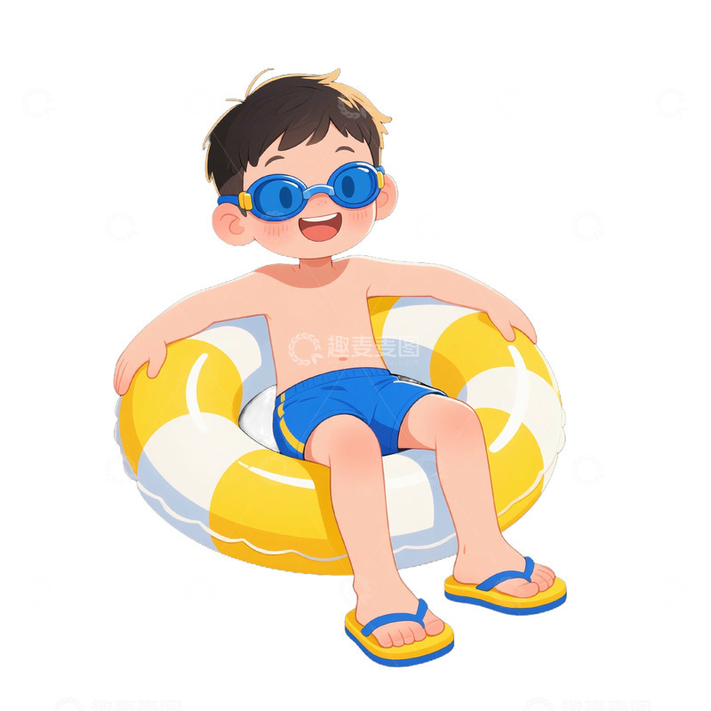 高清大图下载【趣麦麦图】夏季游泳圈和可爱男孩免抠元素