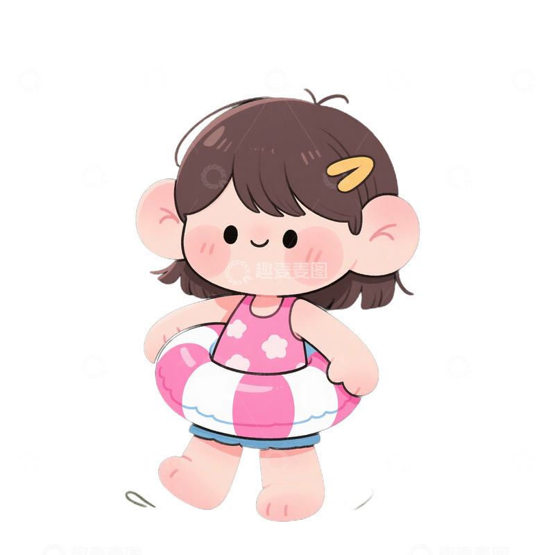 可爱卡通女孩和游泳圈免抠元素123456