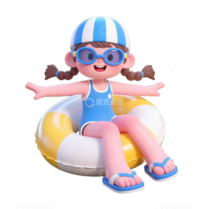 可爱卡通女孩和游泳圈免抠元素123456789