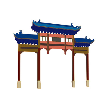 牌坊门楼牌楼建筑线稿地标景点建筑物