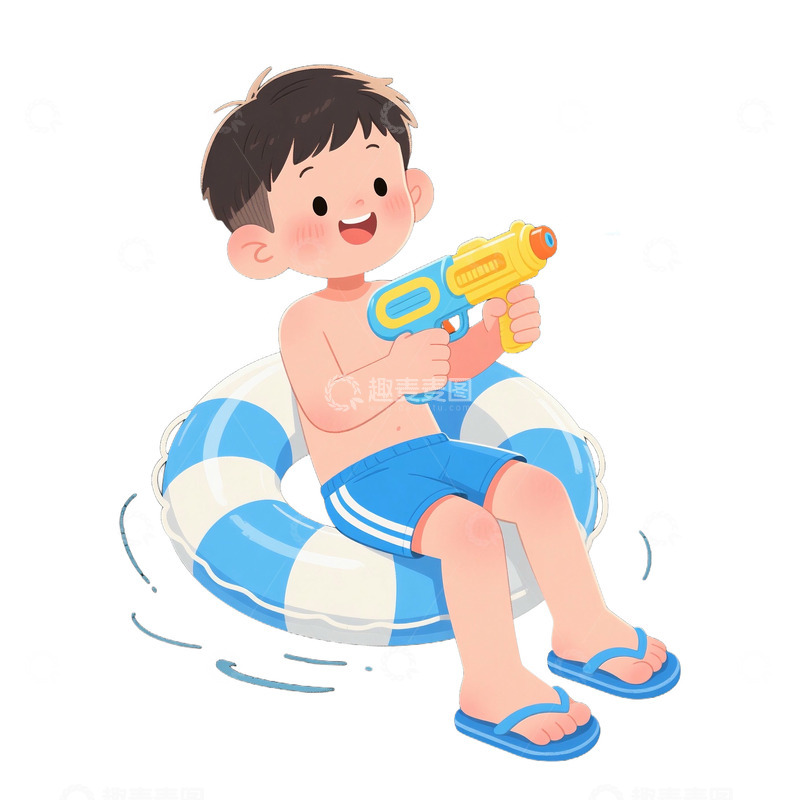 夏季游泳圈和男孩免抠元素1234
