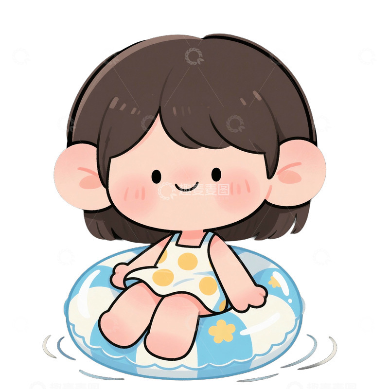 可爱卡通女孩和游泳圈免抠元素1