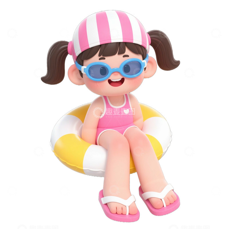 可爱卡通女孩和游泳圈免抠元素12345678