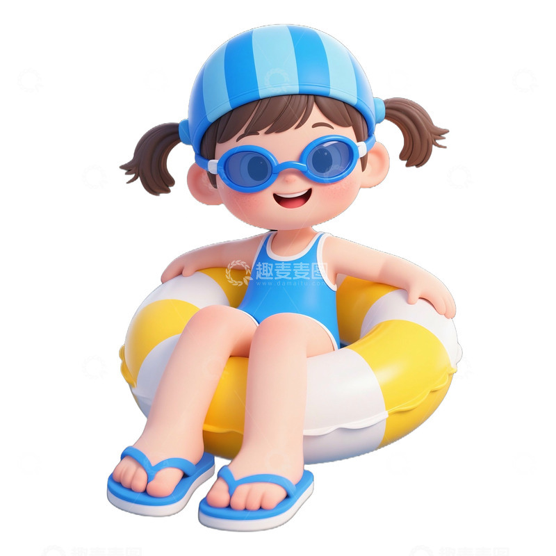 高清大图下载【趣麦麦图】可爱女孩和游泳圈免抠元素12345