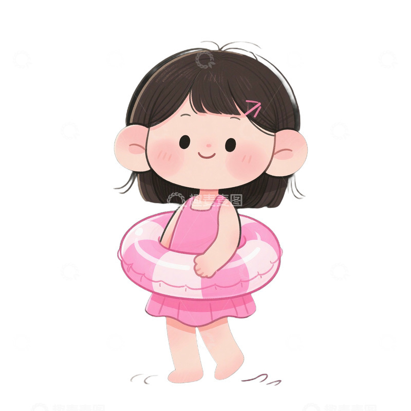 可爱卡通女孩和游泳圈免抠元素12