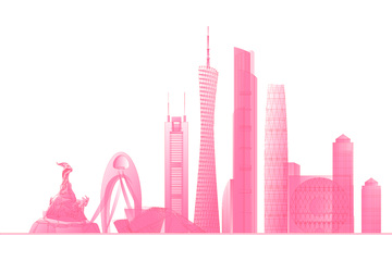 广州地标景点建筑线稿城市高楼大厦