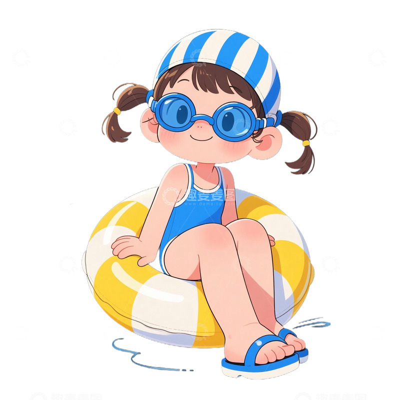 可爱卡通女孩和游泳圈免抠元素1234567